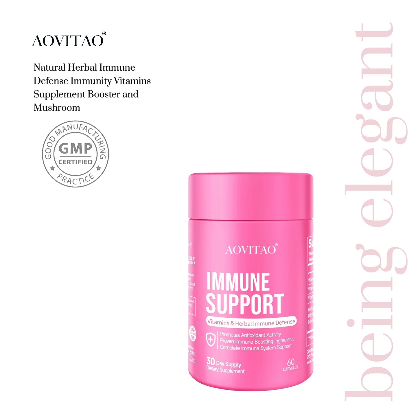 AOVITAO Immune Support Mushroom with Lion's Mane & Reishi Cognitive Support Capsules 60