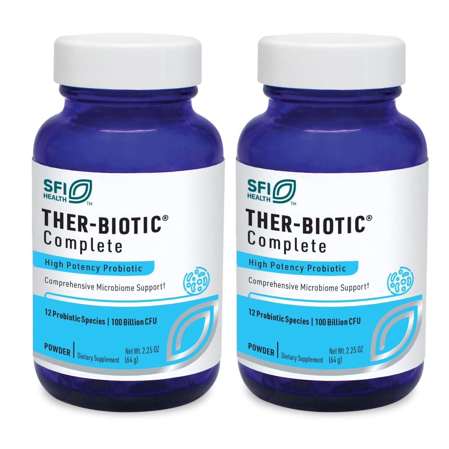 SFI Health Ther-Biotic Complete Probiotic Powder - 100 Billion CFU - Men's and Women's Probiotics for Digestive Health & Immune Support - Dairy-Free, Hypoallergenic - 64 g, 2 Pack
