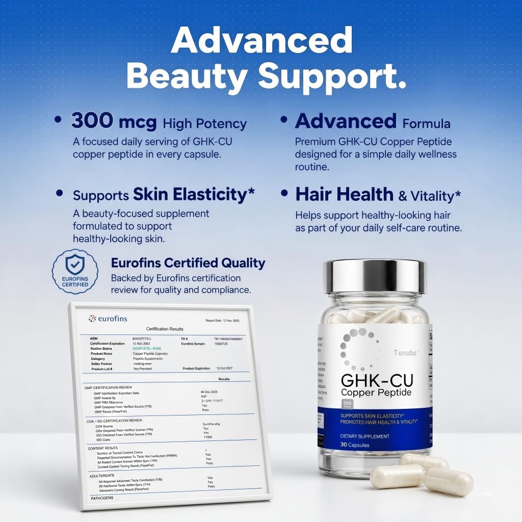 Tenubo GHK-Cu Copper Peptide 300mcg Capsules, 30 Count