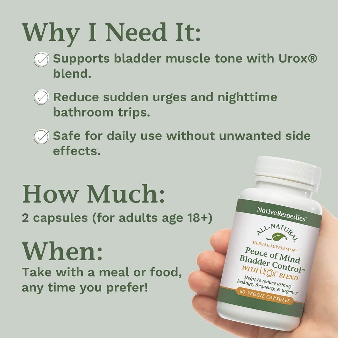 Native Remedies Bladder Control Supplements - Peace of Mind with Urox 60 Capsules