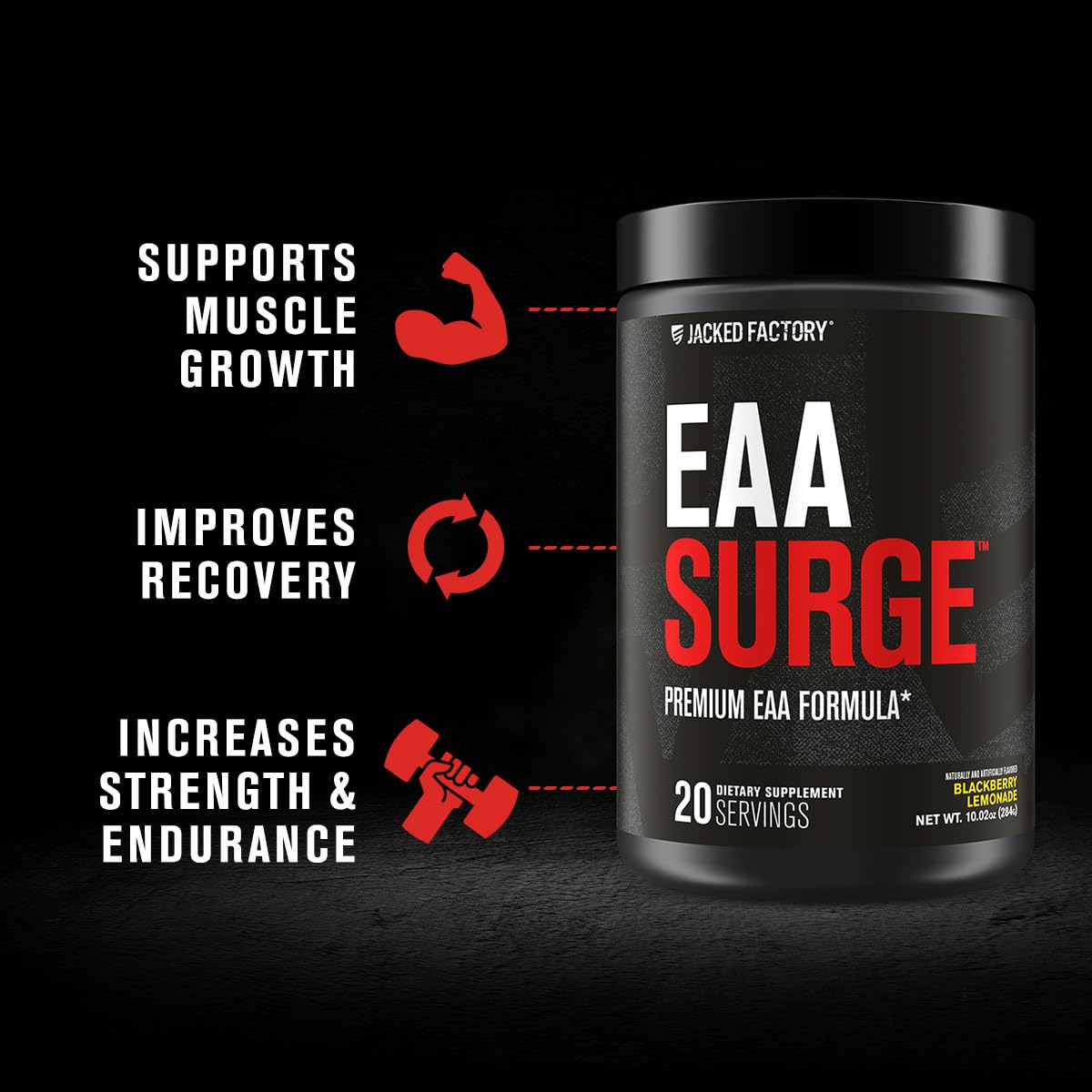 Jacked Factory EAA Surge Essential Amino Acids Powder, Intra-Workout EAAs & BCAA Supplement, 10.9
