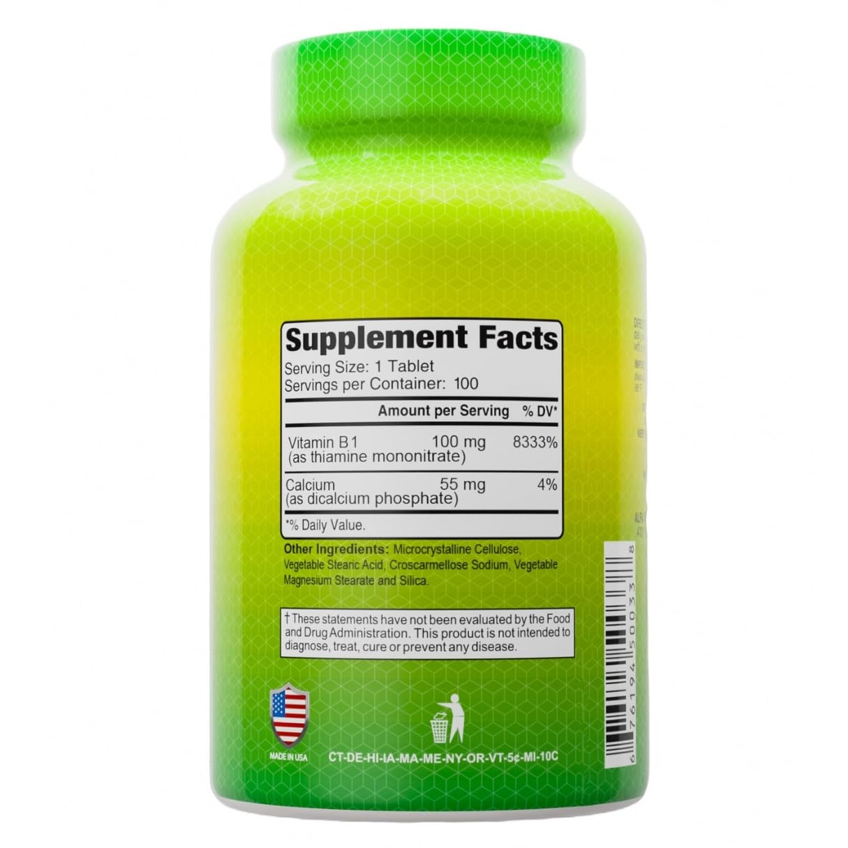 ALFA VITAMINS Vitamin B-1 100 mg Tablet, 100 Tablets