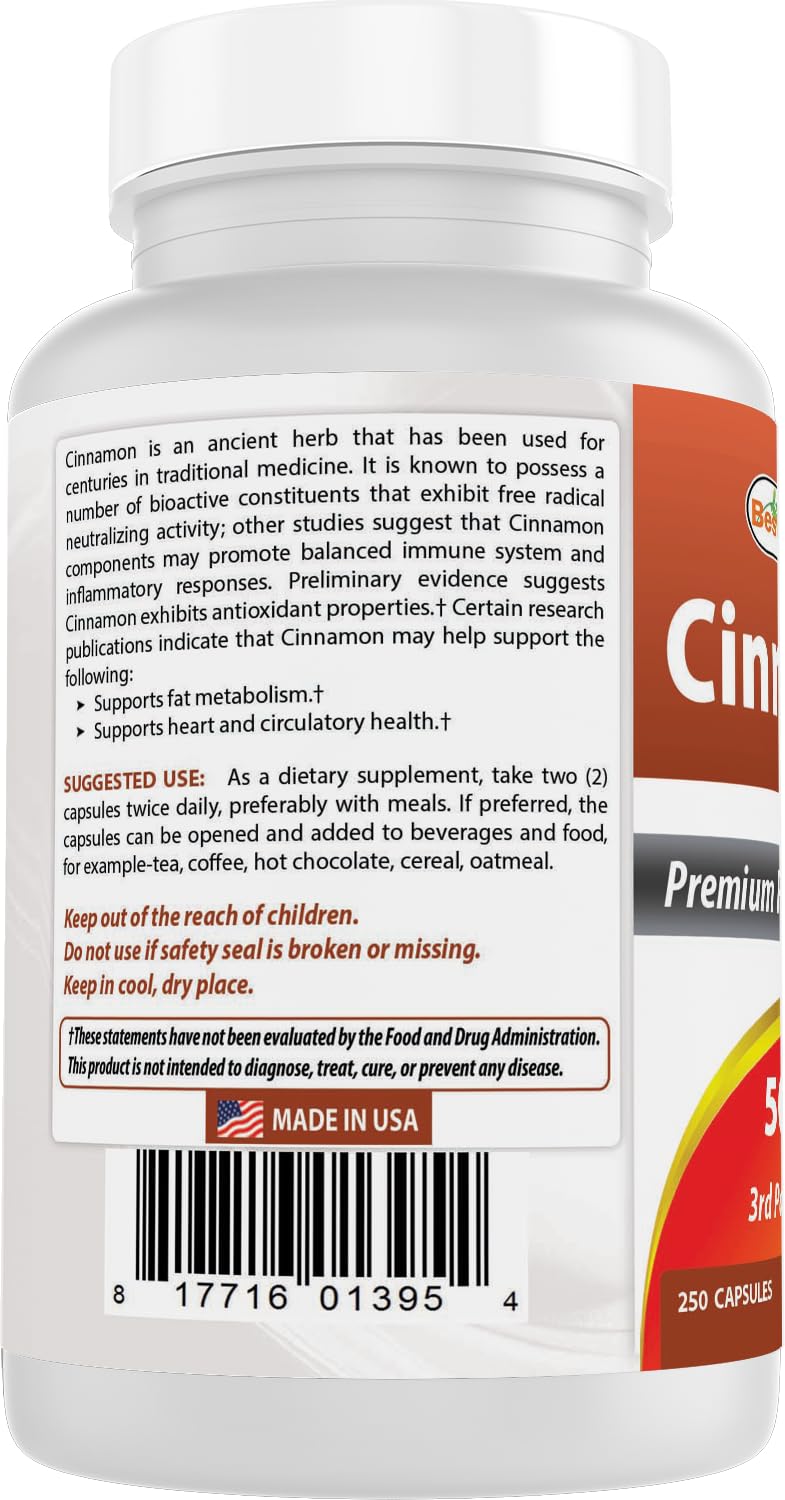 Best Naturals Cinnamon 500 mg 250 Capsules