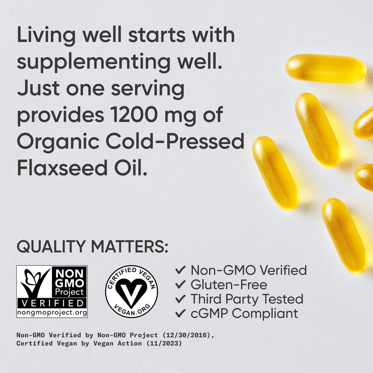 Sports Research Vegan Flaxseed Oil Veggie Softgels, 180 Count