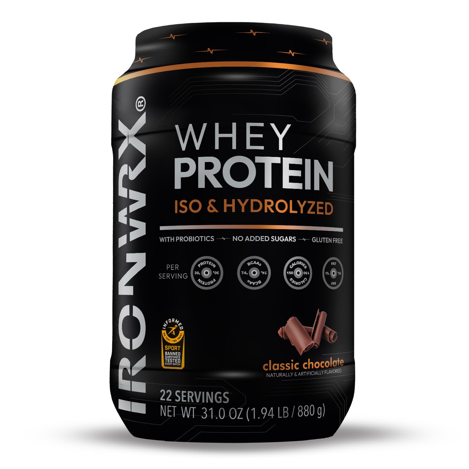 IRONWRX 100% Hydrolyzed Whey Protein Isolate Powder, Chocolate, Informed Sport Certified, Low Carb, Keto Friendly, Fast Absorbing, 31