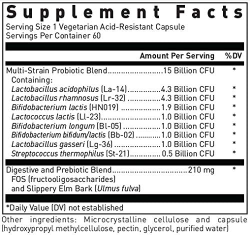 Douglas Laboratories Multi-Probiotic 15 Billion Multi-Strain Shelf-Stable Probiotic with Prebiotic FOS Capsules, 60 Count