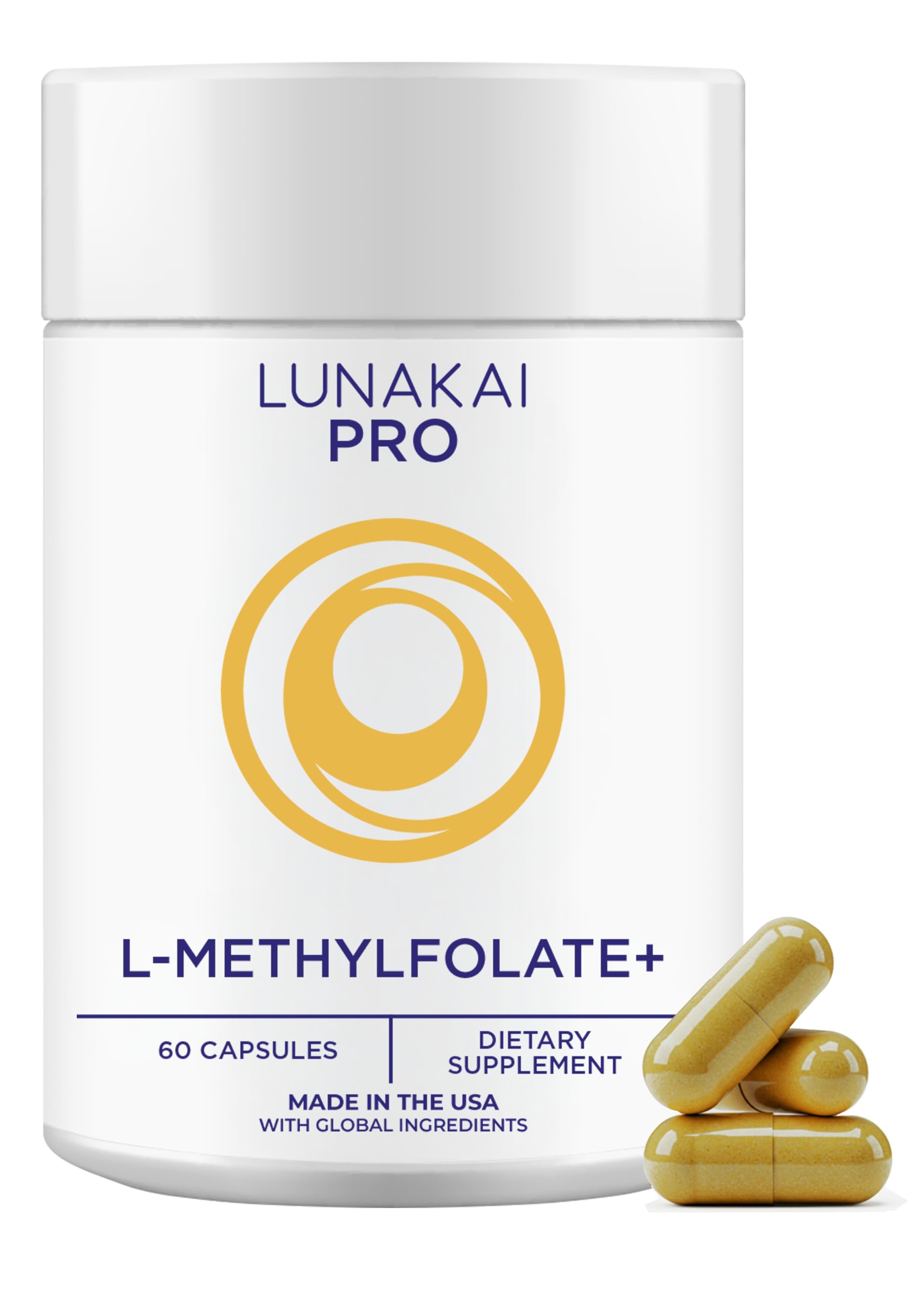 Lunakai L-Methylfolate 5-MTHF 15mg Plus Methyl B12 - MTHFR Supplement Capsule 60 Count