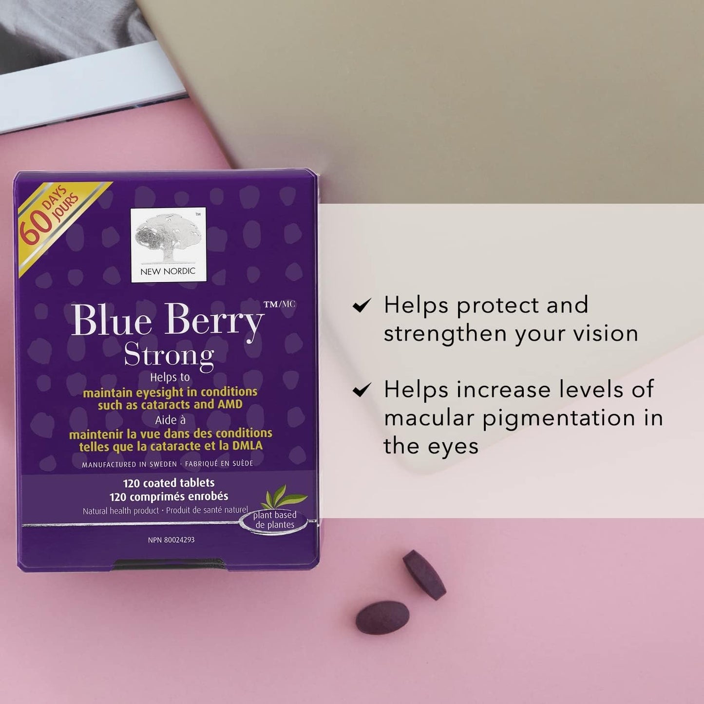 NEW NORDIC Blue Berry Eye Vitamin Supplement Daily Vision Support Tablet 60 Count