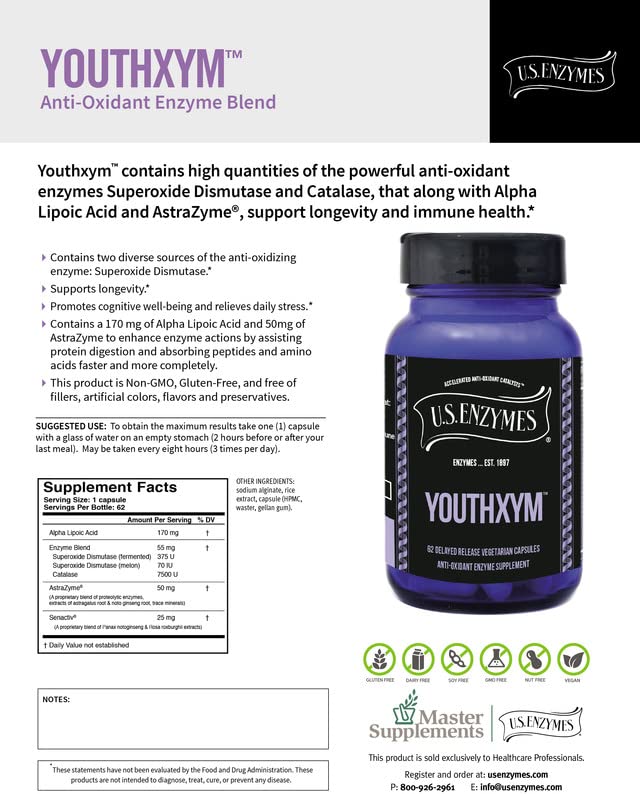 USAEnzymes YOUTHXYM 62 Delayed Release Vegetarian Capsules, 62 Capsules