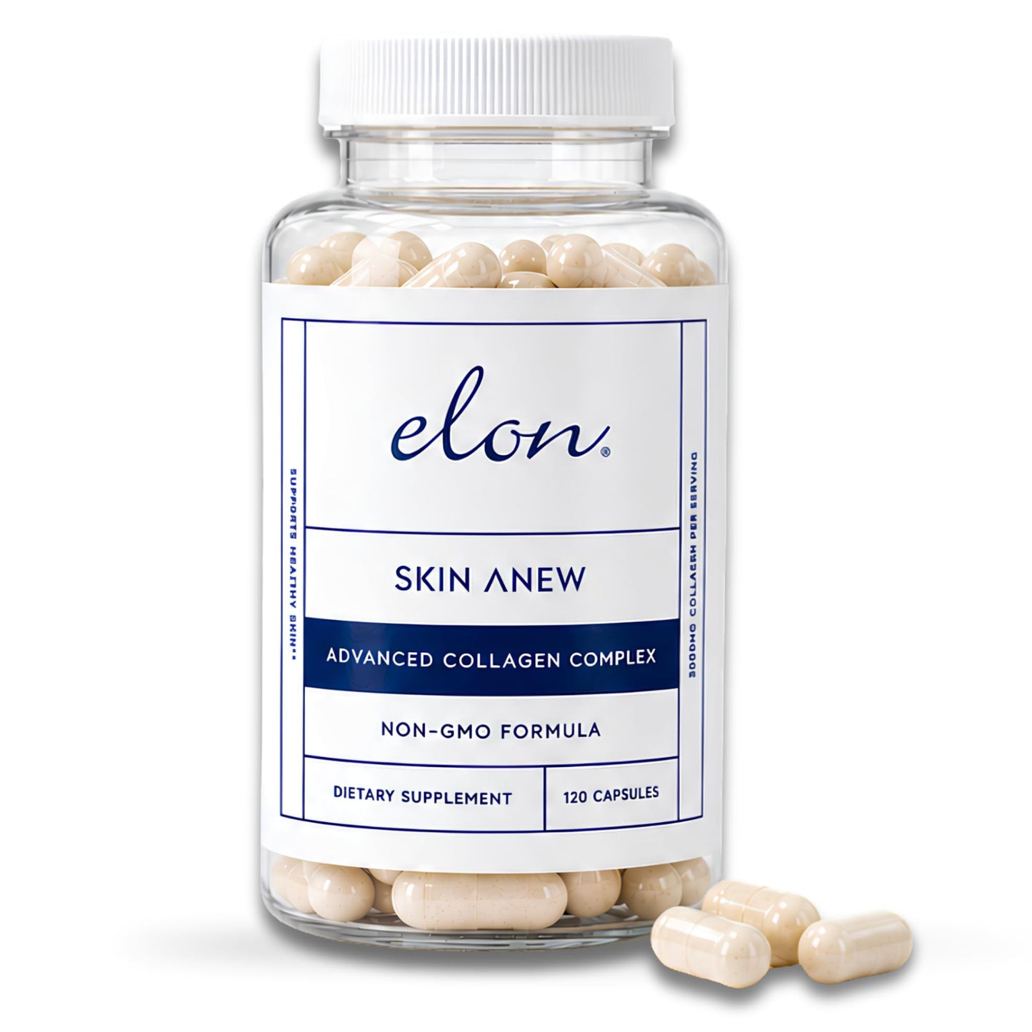 Elon Skin Anew with Hydrolyzed Collagen 3000 mg per Serving Hydrating & Anti Aging Supplement for Vibrant Skin Health 120 Capsules
