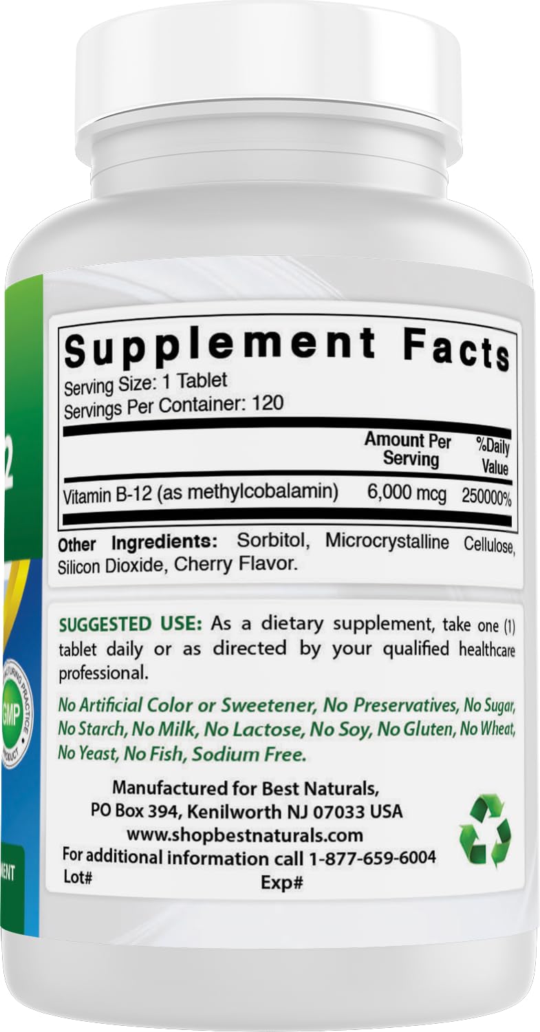 Best Naturals Vitamin B12 6000 mcg Tablet, 120 Tablets