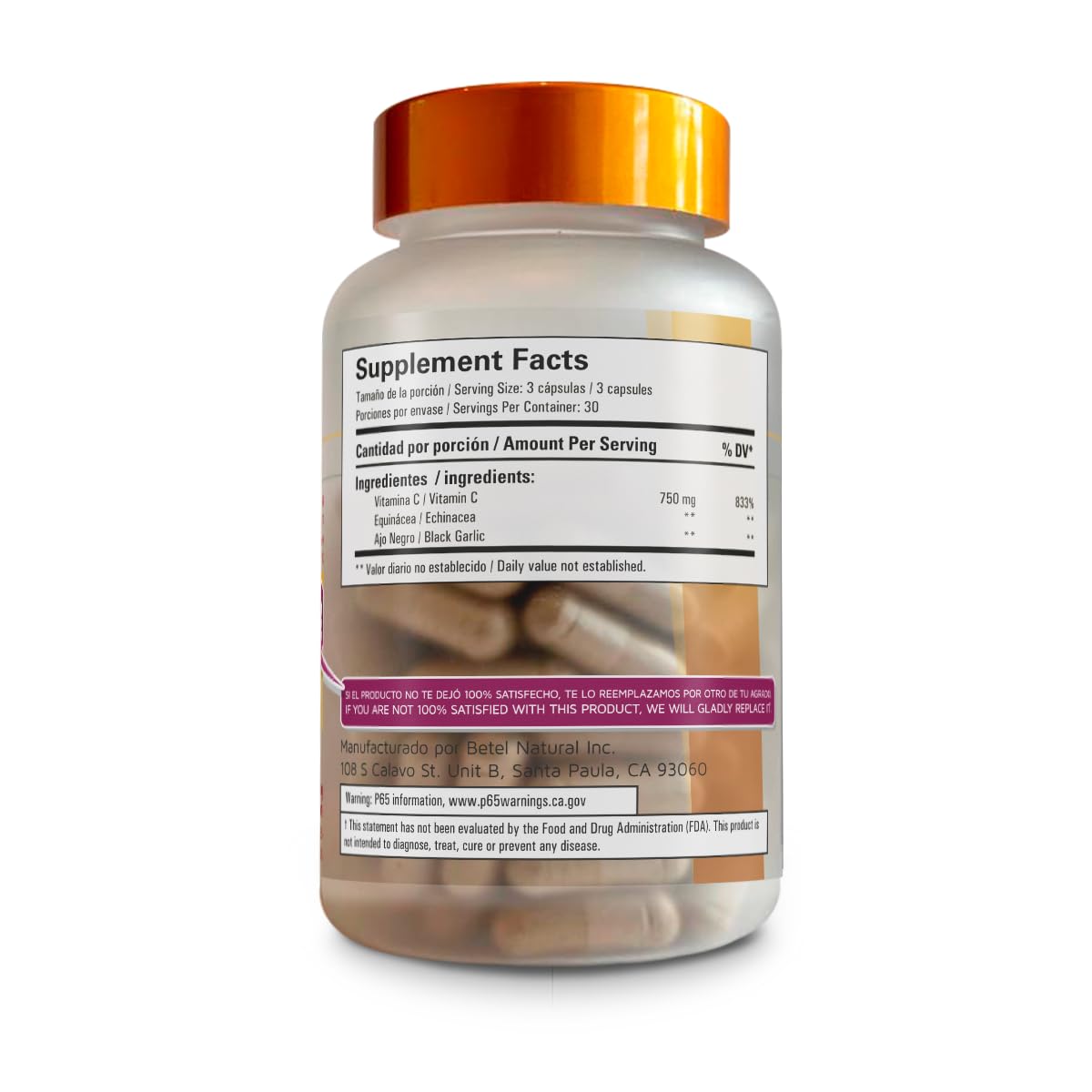 Betel Natural Premium Vitamin C 900 mg Plus Echinacea & Black Garlic Healthy Defense Capsules 90