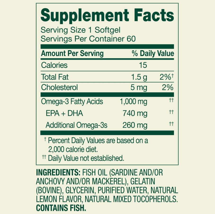 Generic Omega-3 from Fish Oil 1000 mg EPA + DHA Capsule, 60 Count