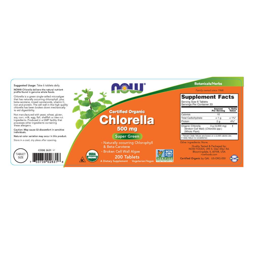 NOW Foods Chlorella 500 mg Tablets, 400 Count
