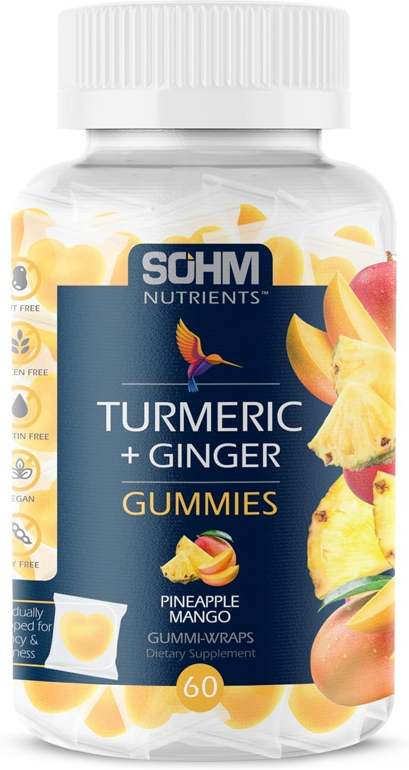 SOHM Adds Life to Lives Turmeric Ginger Gummies for Joint Support, Skin Health & Daily Wellness, Gluten & Gelatin Free, 60 Gummies