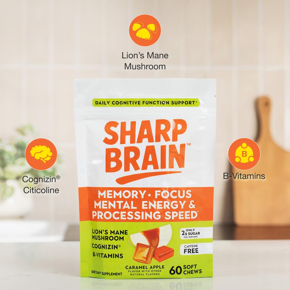 Sharp Brain Premium Brain Performance – Daily Support for Memory, Focus, Mental Energy, Processing Speed & Long-Term Brain Health, 60 Soft Chews