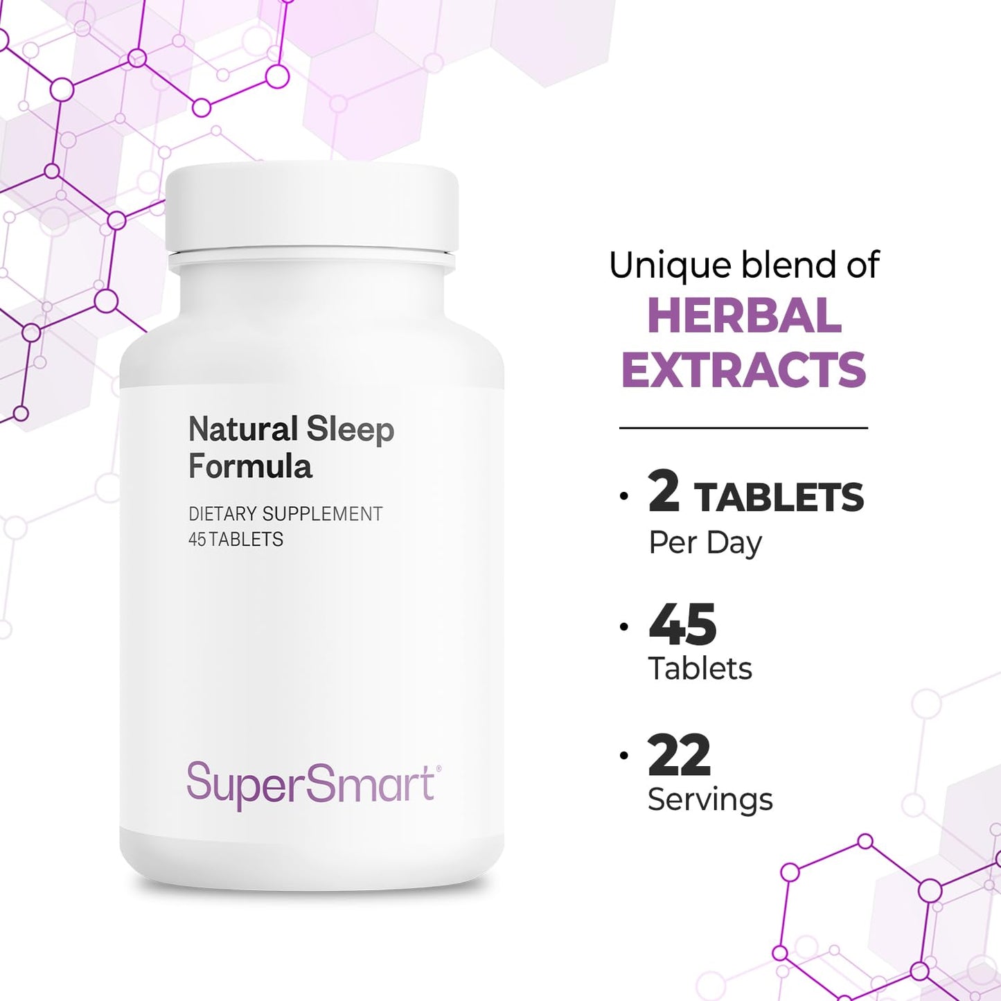 Supersmart Natural Sleep Formula (Advanced Formula) with L-Tryptophan, Valerian Root, Hop, Eschscholzia Californica, 45 Tablets
