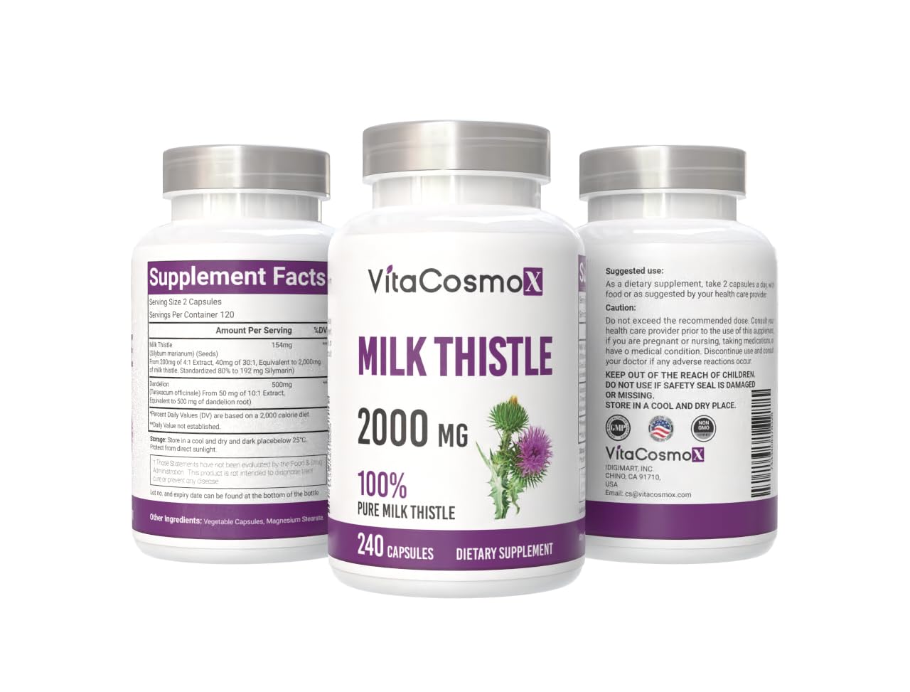 VitaCosmoX Milk Thistle 2,000 mg Capsules, 240 Count
