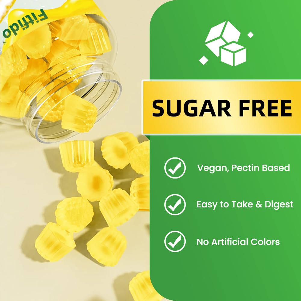 Fitfido Collagen Gummies 1500mg – Multi-Collagen Peptides Types I, II, III, V & X with Biotin 2500mcg and Vitamin C for Skin, Hair & Nails – Sugar Free, 60 Gummies