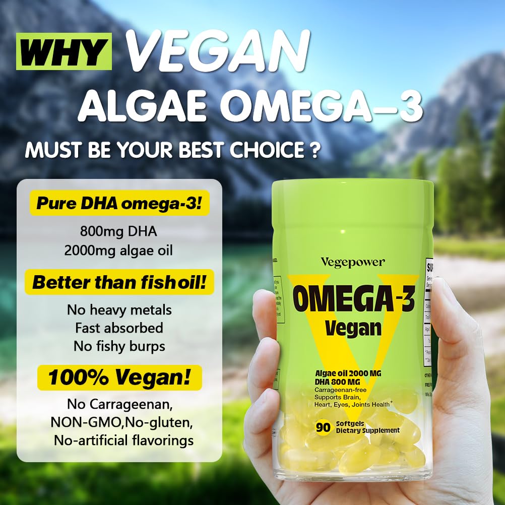VEGEPOWER Vegan Omega-3 DHA Supplements Softgels 90 Count