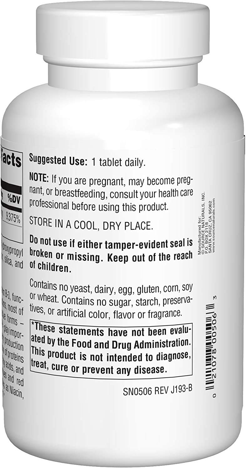 Source Naturals Niacinamide 1500mg Tablet, 100 Tablets