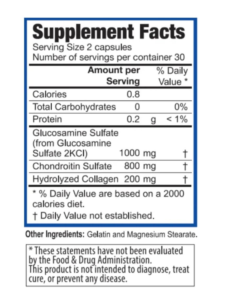 Generic Glucosamine & Chondroitin Hydrolized Collagen for Joint Support and Cartilage Supplement - Glucosamine Sulfate 1000 mg, 60 Capsules