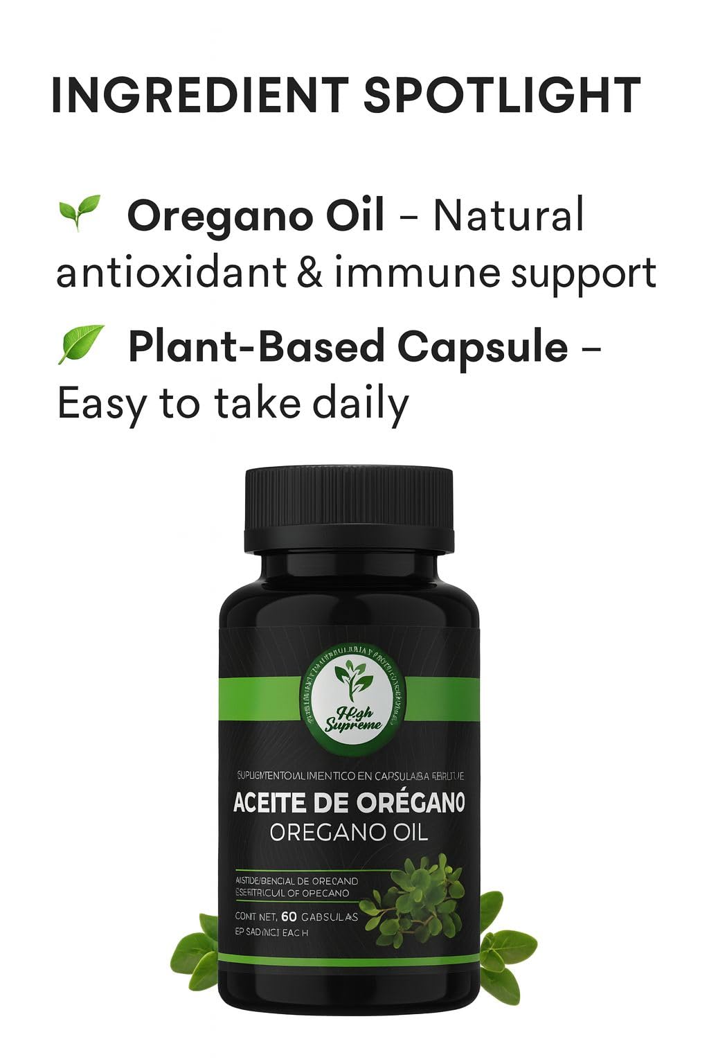 HIGH SUPREME Oregano Oil Capsules, 60 Count, Non-GMO