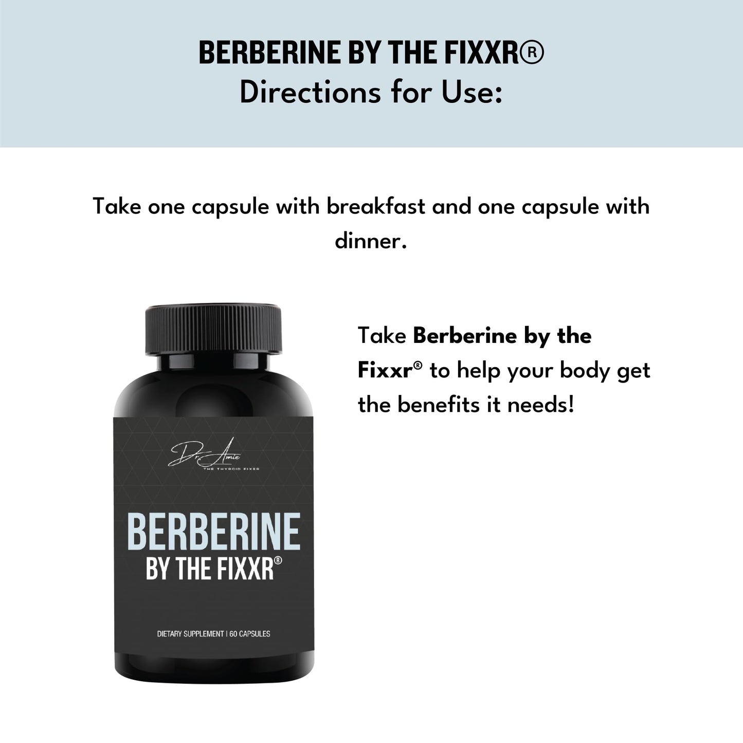 Fixxr Berberine HCI by Dr. Amie 1200 mg Berberine per Serving Capsule 60 Count