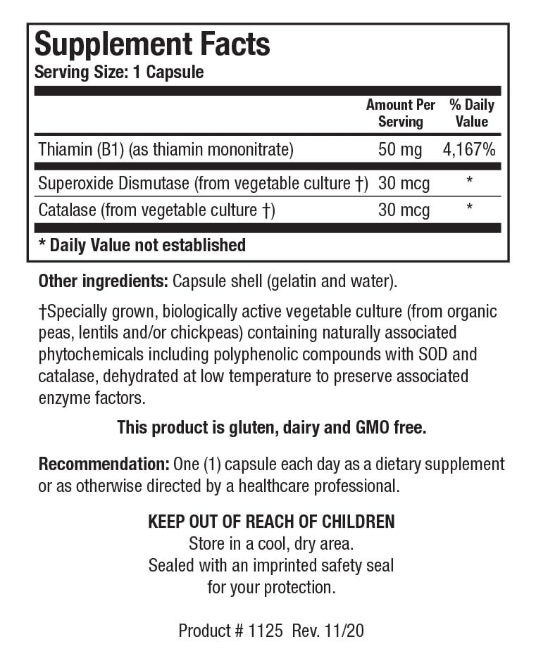 Biotics Research Thiamin 50 mg Capsules, 90 Count