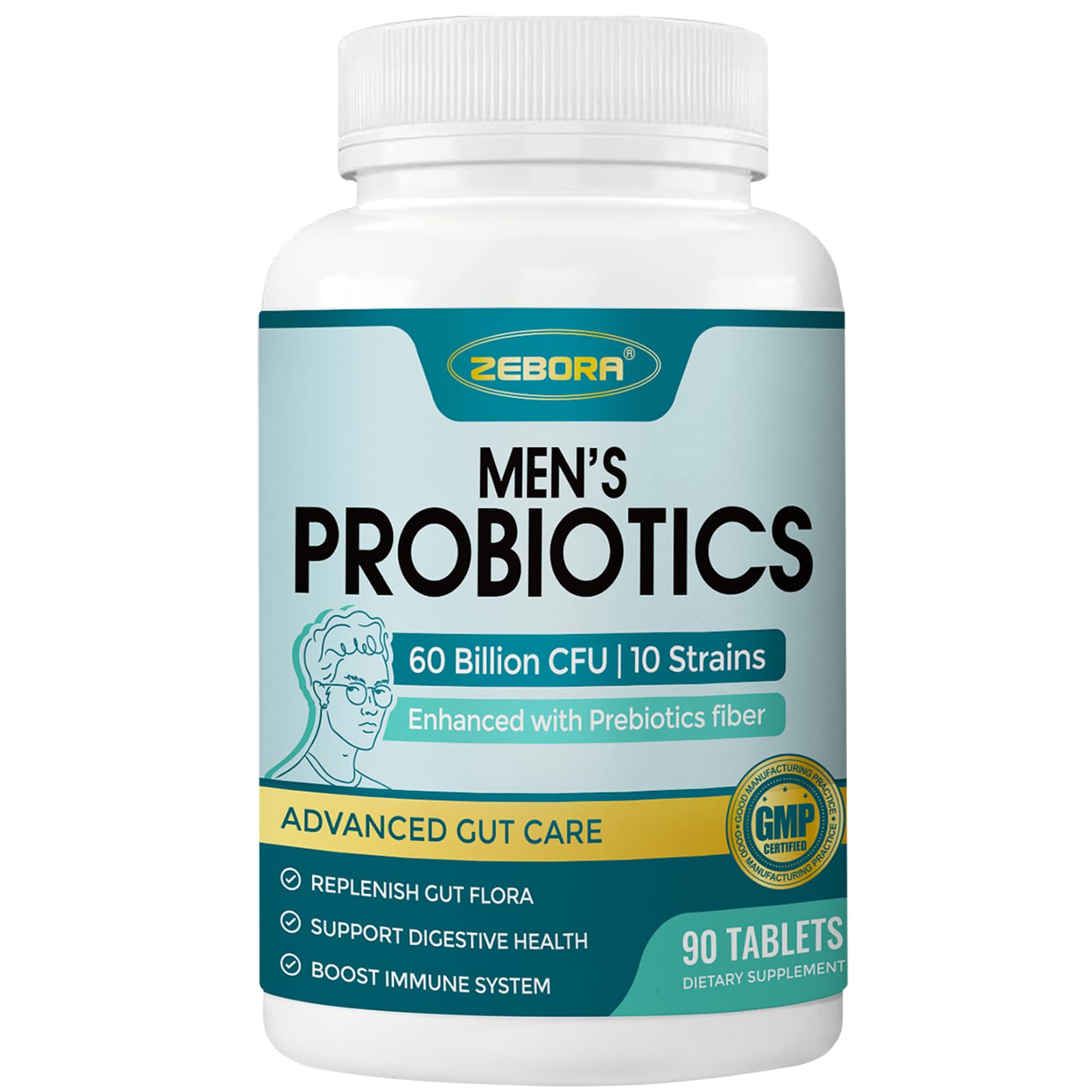ZEBORA Probiotics for Men Digestive Health Tablet, 90 Tablets