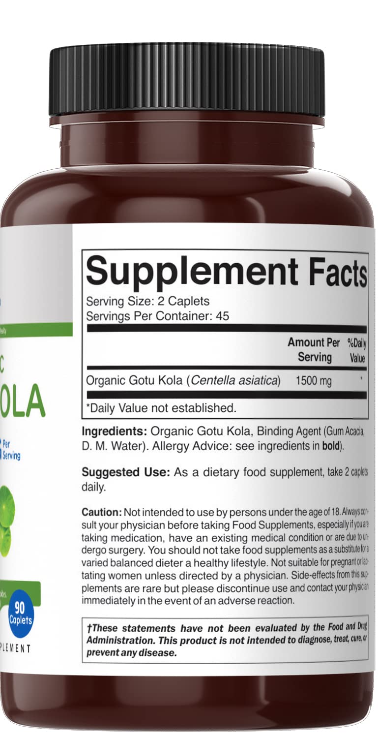 Brieofood Organic Gotu Kola 1500mg Tablet, 90 Count