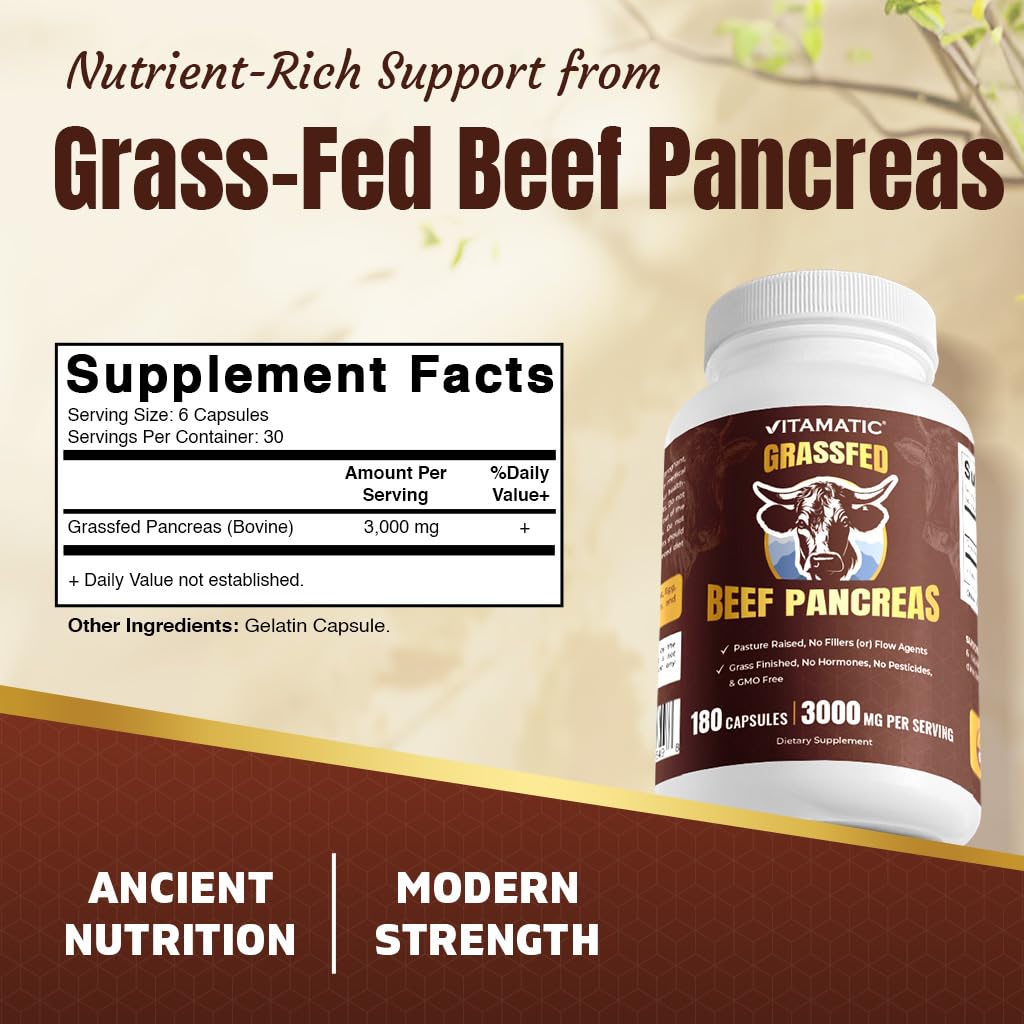 Vitamatic Grass-Fed Beef Pancreas 180 Capsules