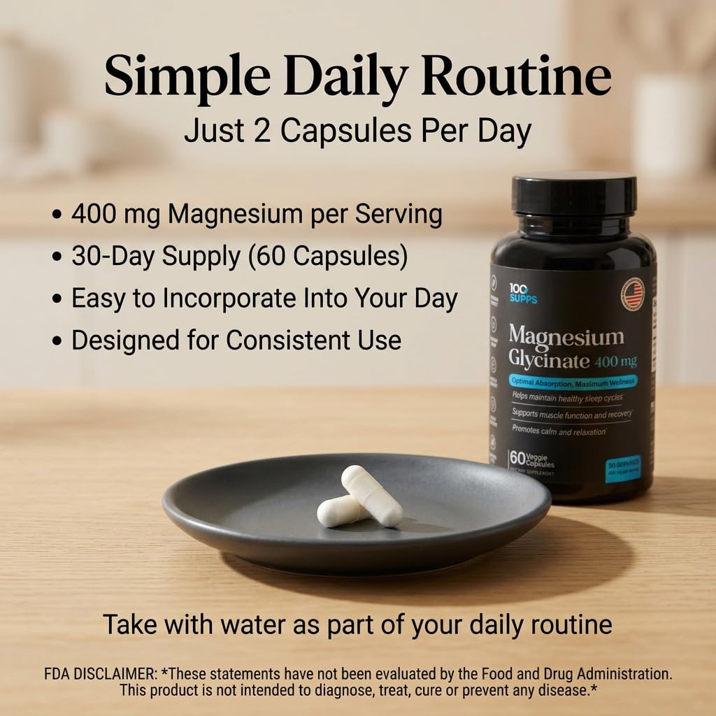 100 Supps Magnesium Glycinate 400mg Capsule, 60 Capsules