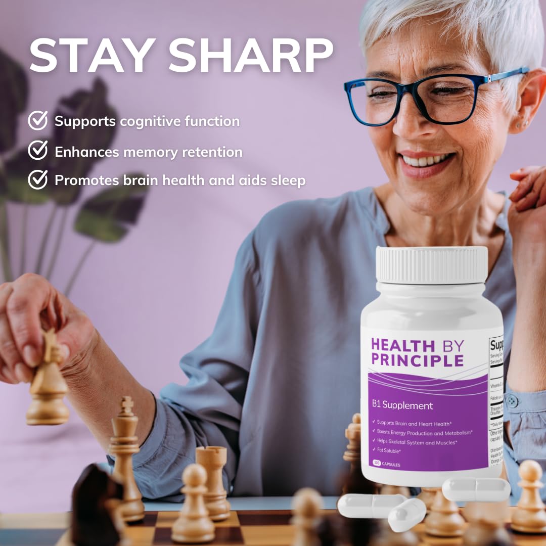 HEALTH BY PRINCIPLE B1 Supplement (TTFD) Energy Production, Cognitive Health, Digestion Support, 100 Capsules