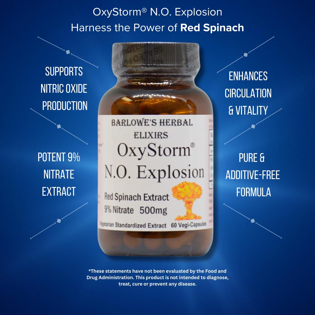 Barlowe's Herbal Elixirs OXYSTORM N.O. Explosion Red Spinach Extract 9% Natural Nitric Oxide Booster 500mg Capsule, 60 Capsules