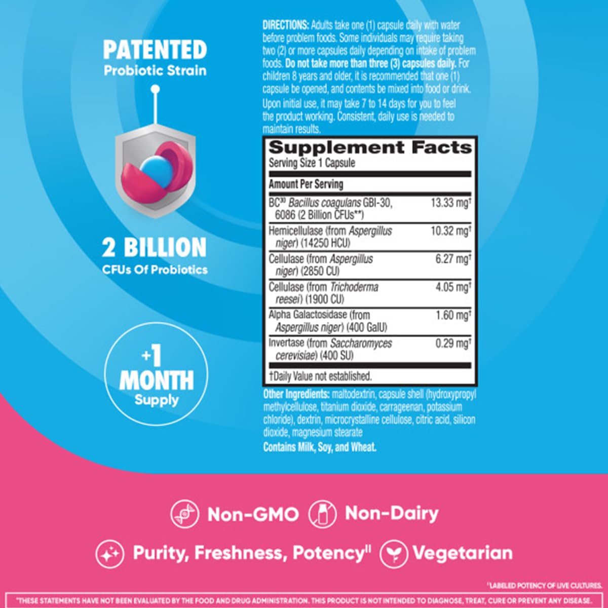 Digestive Advantage Fast Acting Enzymes + Daily Probiotic Prevent Gas & Break Down Food Particles 96 Capsules