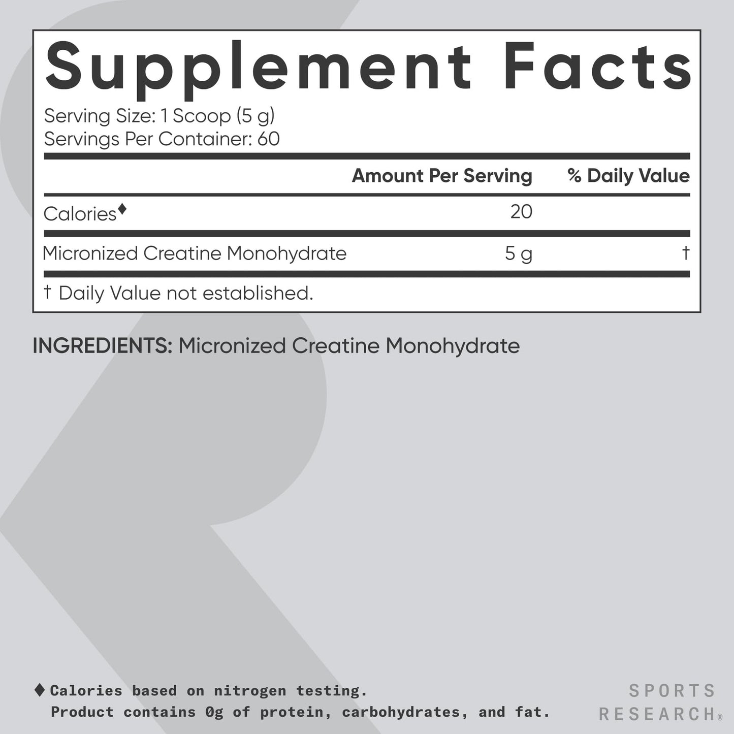 Sports Research Creatine Monohydrate Powder 5g, 60 Servings
