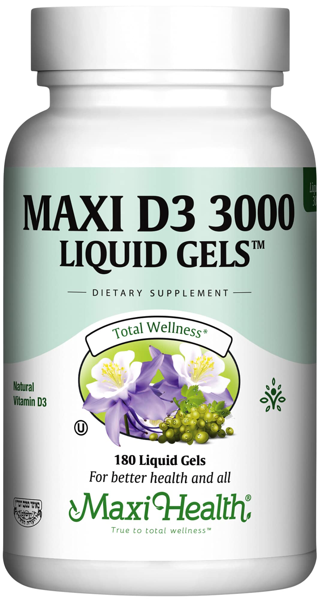 Maxi Health Vitamin D3 3000 IU (75 mcg) Vitamin D Supplement Softgels, 180 Count