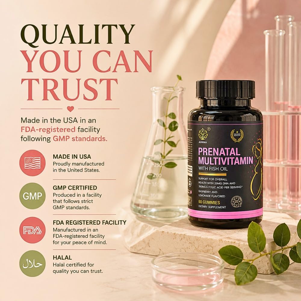 ALNIMA Prenatal Multivitamin Gummies with DHA & EPA from Fish Oil, 60 Gummies
