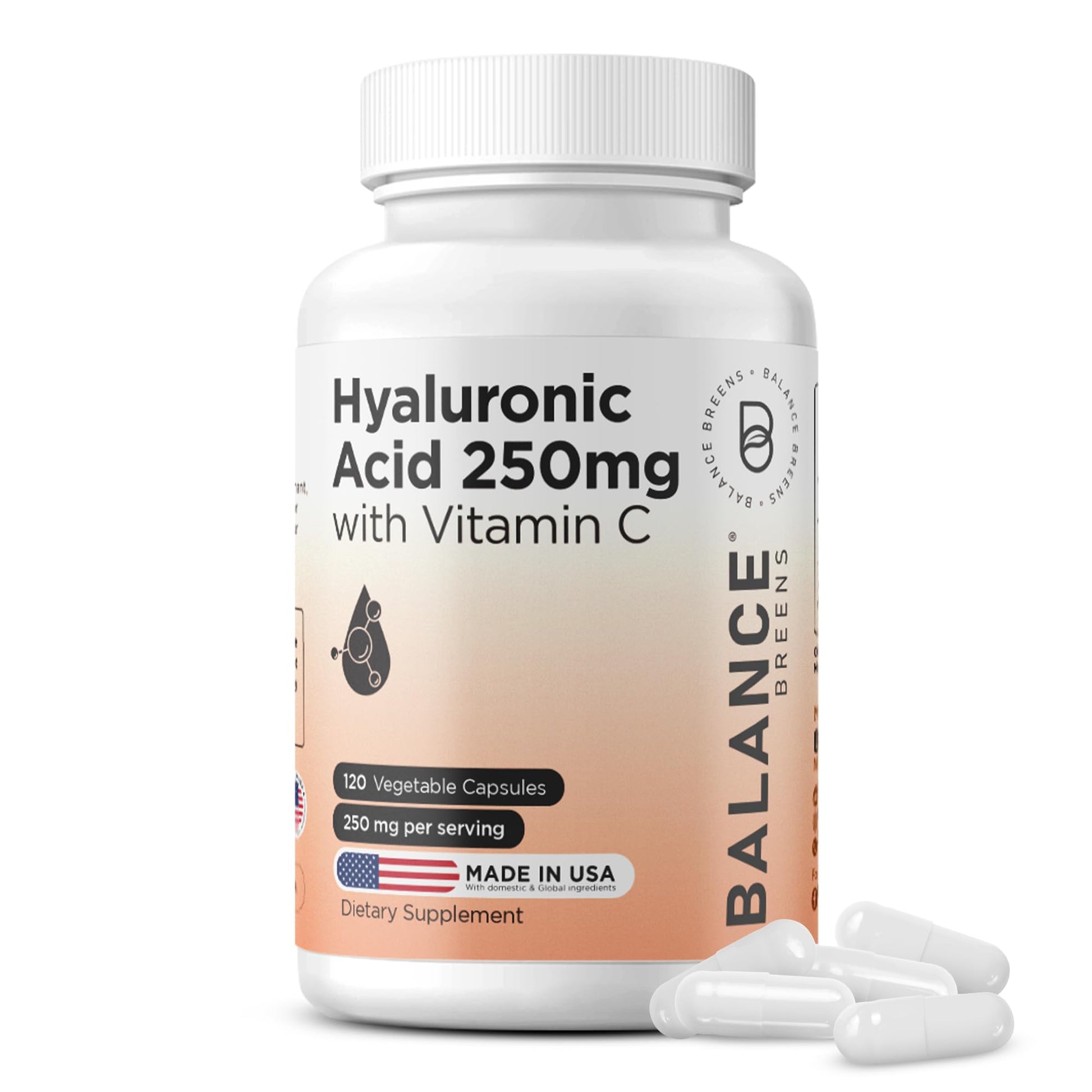 Balancebreens Pure Hyaluronic Acid Supplement 250mg with Vitamin C 50mg Capsules, 120 Capsules
