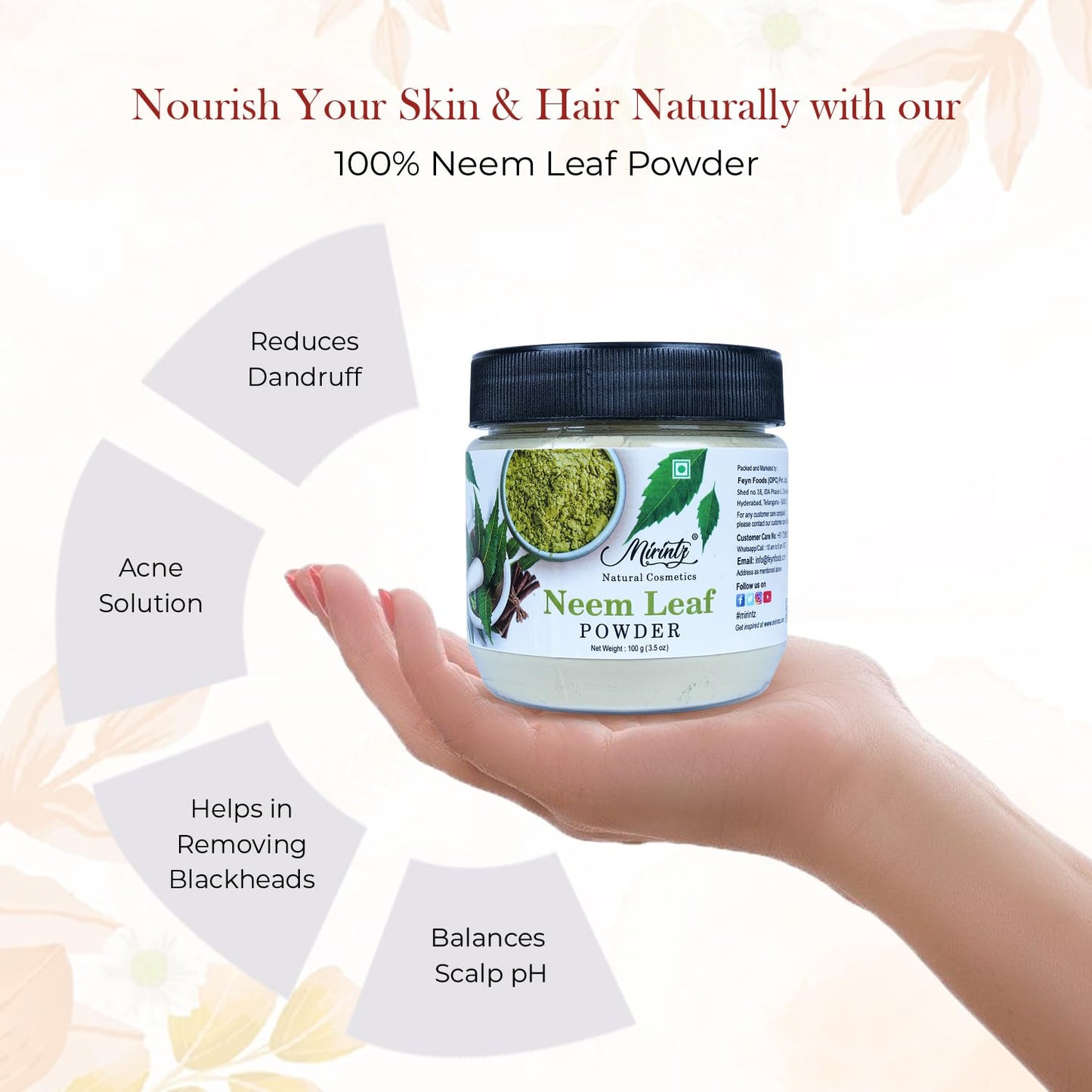Mirintz Neem Powder for Hair & Skin (Powder), 3.52 Ounce