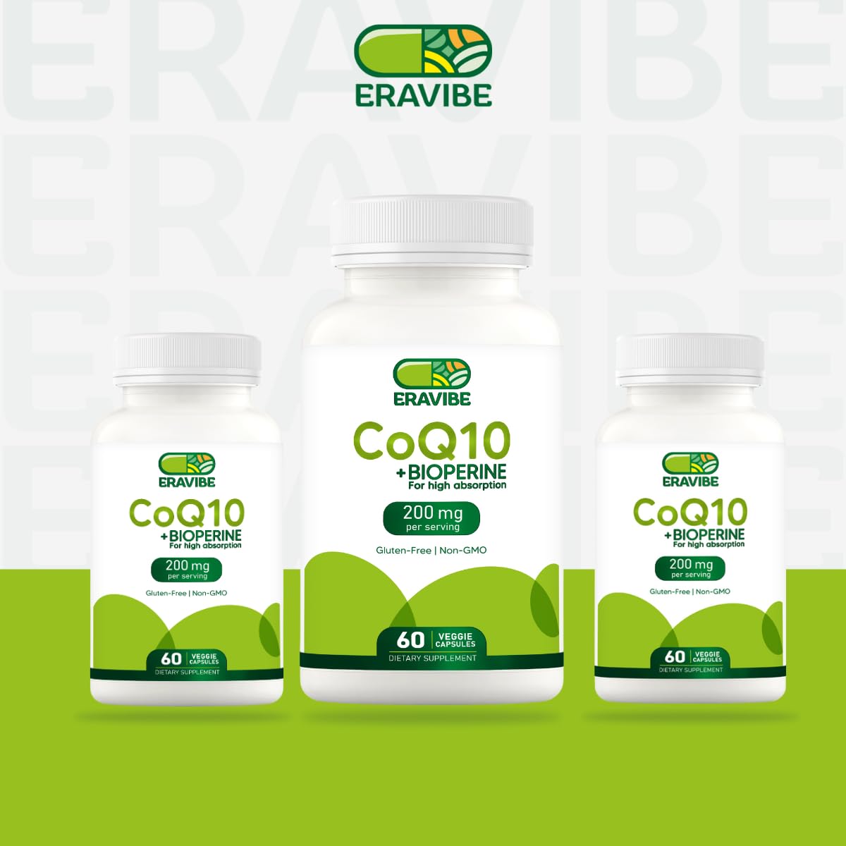 ERAVIBE Pure CoQ10 Energy Support High Absorption with Bioperine Capsules, 60 Count