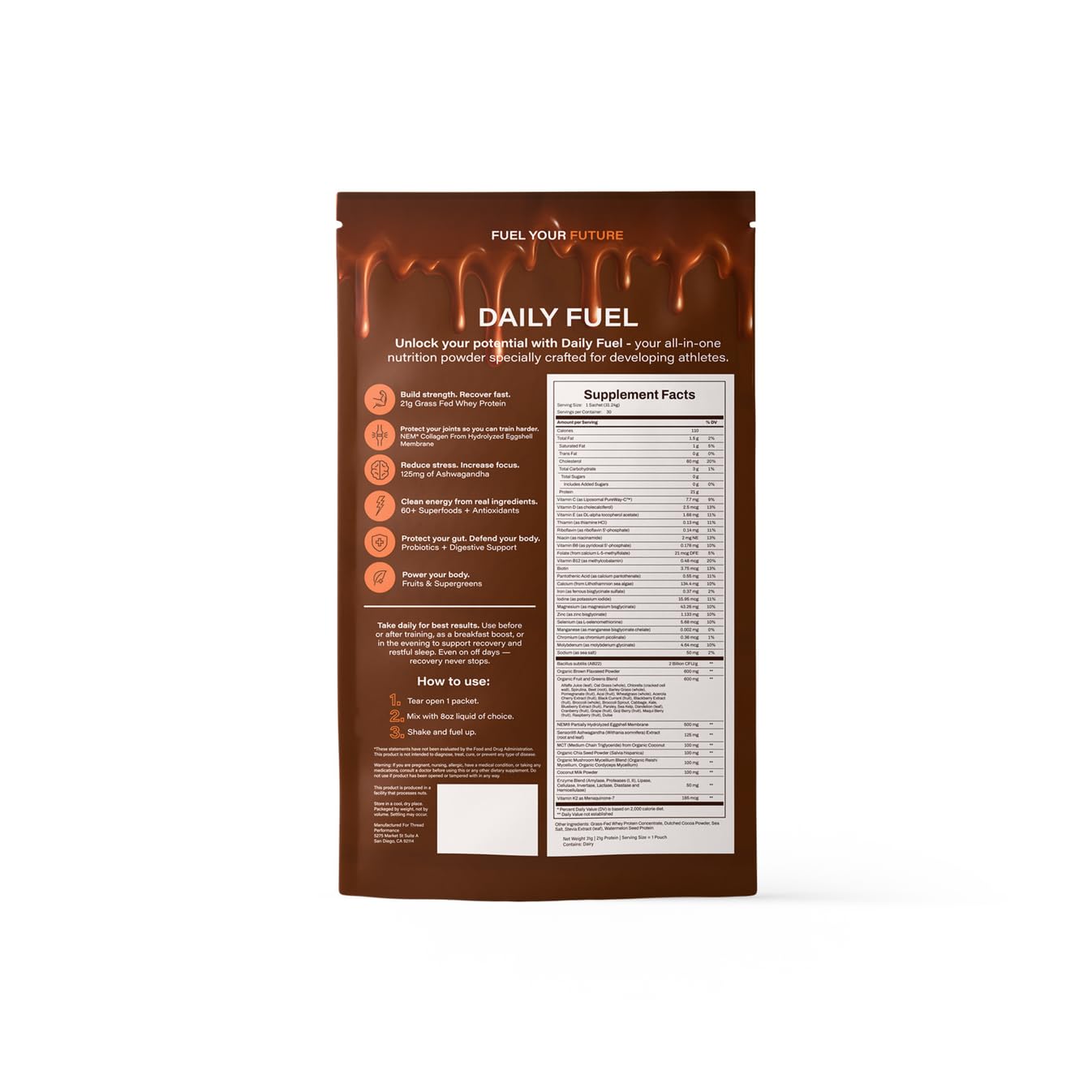 THREAD Performance Daily Fuel - Chocolate Brownie Whey Protein Powder, 30 Servings