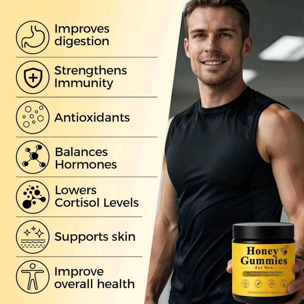 INFNTVITA Men’s Manuka Honey Gummies – Shilajit, Sea Moss & Ashwagandha Blend – Daily Energy, Stamina & Vitality Support, 60 Count