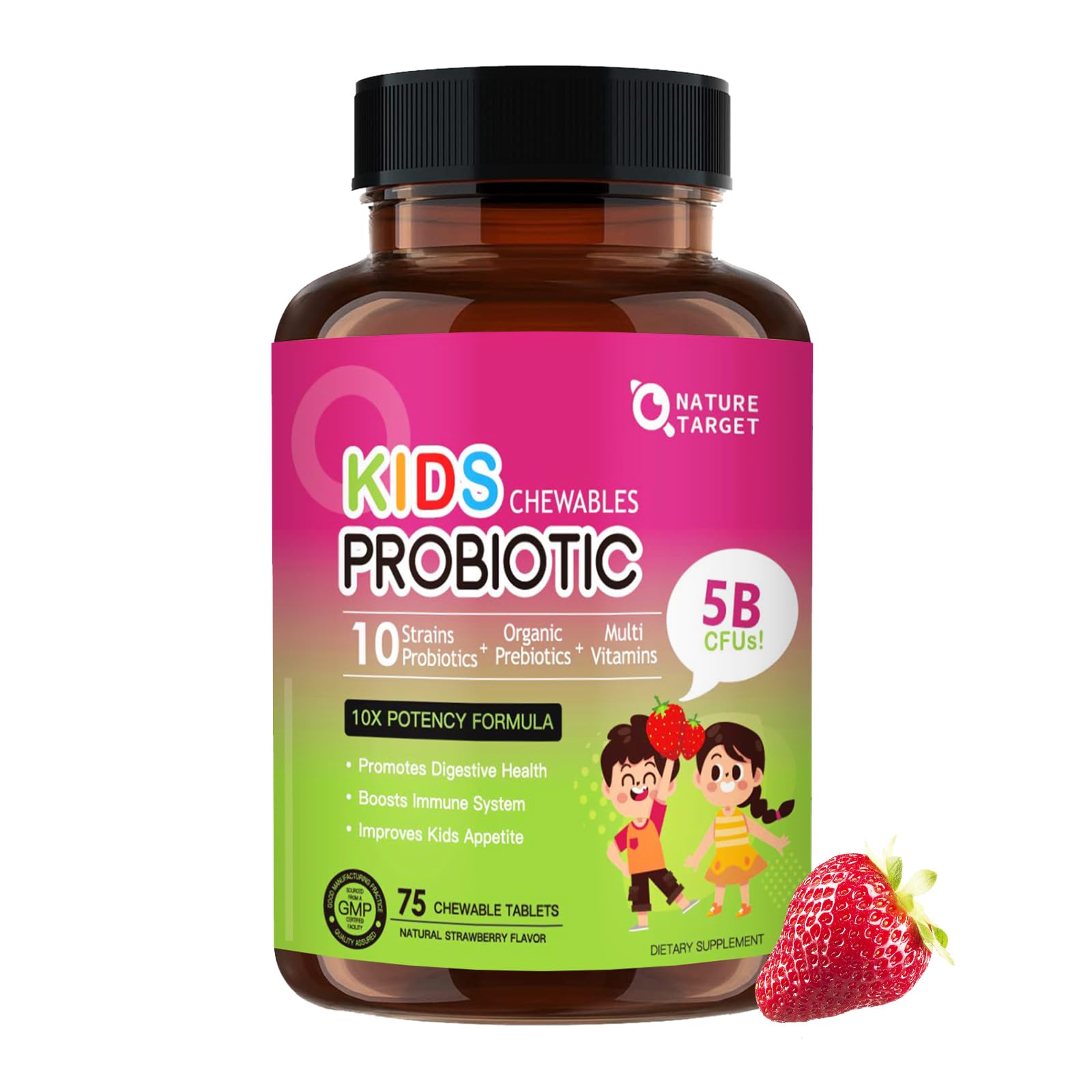 NATURE TARGET Kids Probiotic 5 Billion CFUs Tablet 75 Count