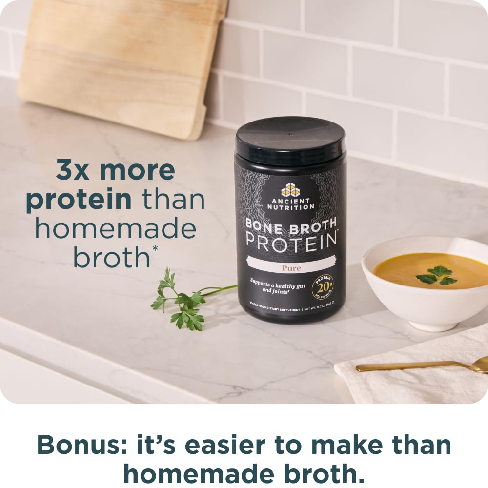 Ancient Nutrition Grass Fed & Cage Free Bone Broth Protein Powder, 20 Servings
