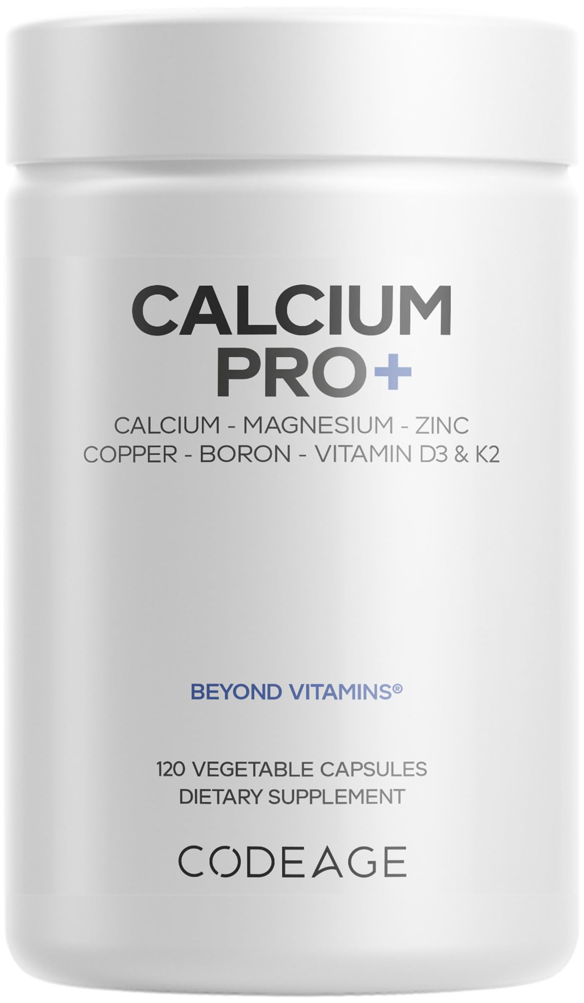 Codeage Calcium 250mg Supplement with Vitamin D3, Magnesium, Zinc, Copper, Boron, Vitamin K2, 120 Capsules