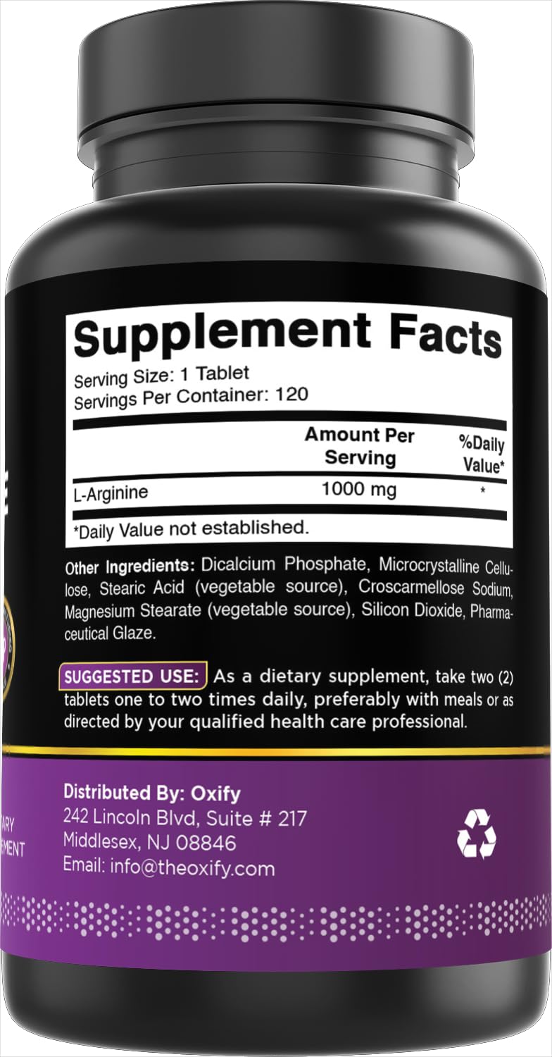 Oxify L-Arginine 1000 mg Tablets, 120 Count