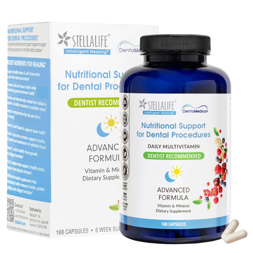 StellaLife DentaMedica Vegan Daily Multivitamin Nutritional Support for Faster Dental Surgery Recovery, 168 Capsules