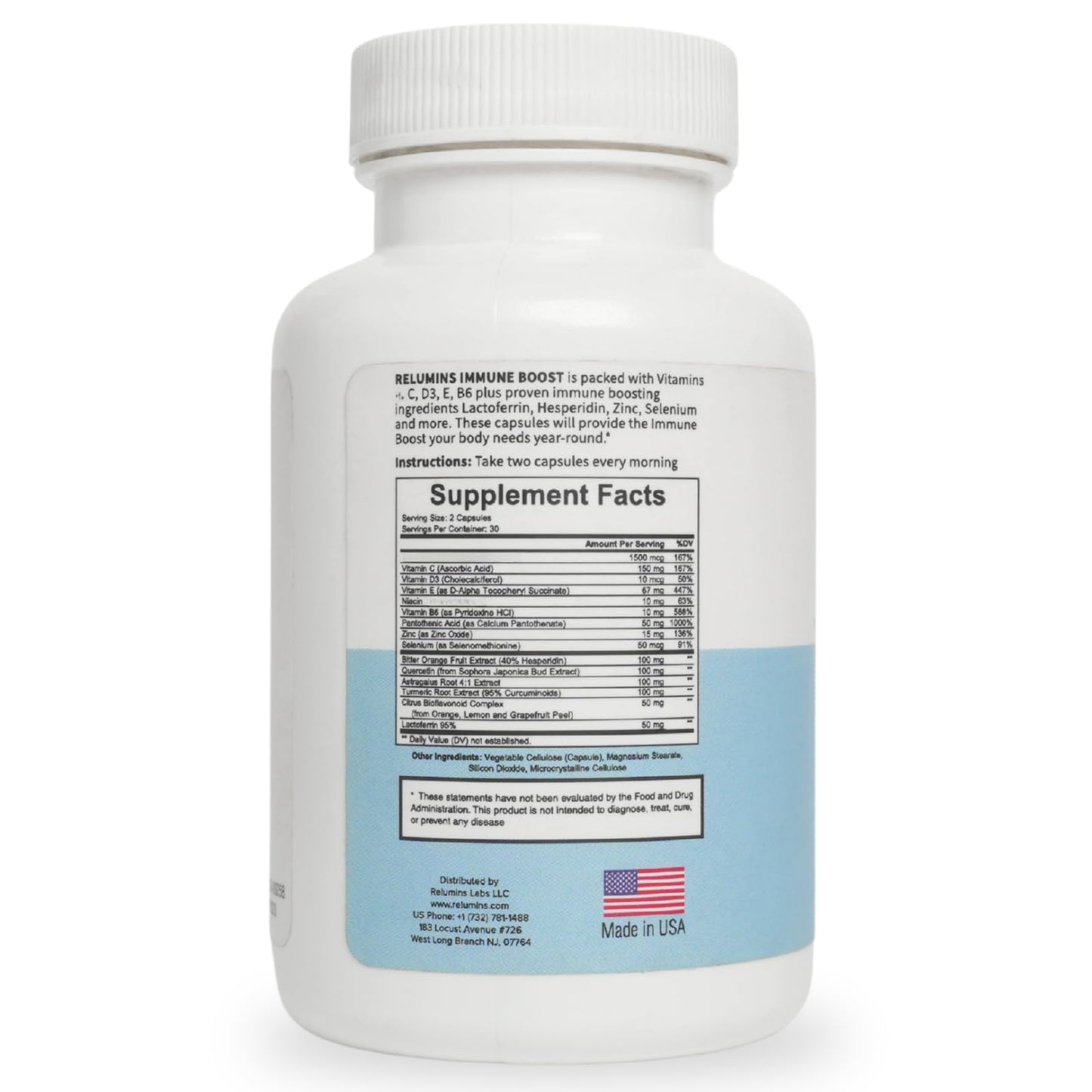 Relumins Immune Boost Capsules – Daily Wellness Blend with Vitamin C, D3, Zinc, Selenium & Natural Extracts Including Quercetin & Turmeric, 60 Count
